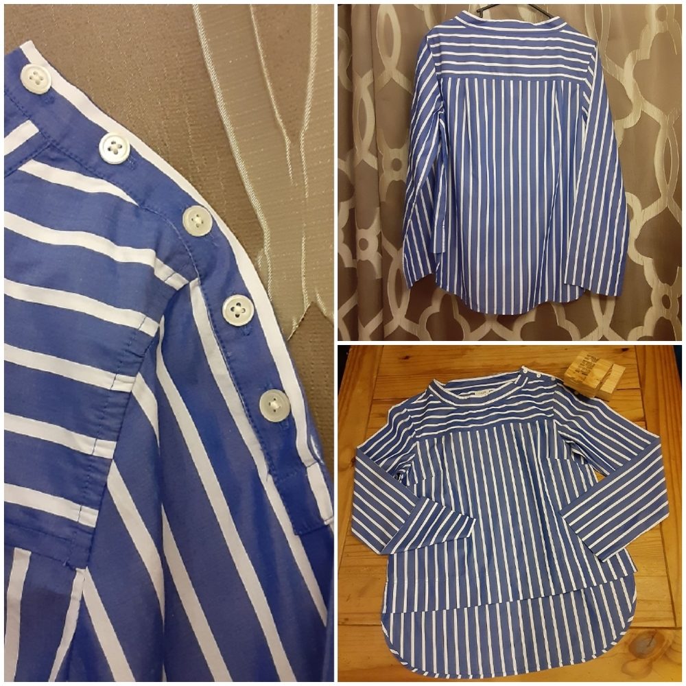 NWT JCrew Long Sleeve Shirt/Tunic/Blouse Pop Over Stripes Blue & White